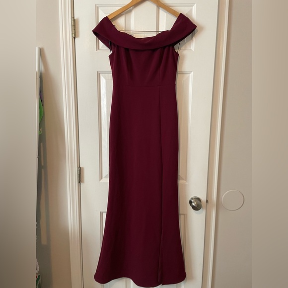 Lulu’s Enchanting Romantic Burgundy Off-the-Shoulder Maxi Dress - Picture 2 of 7